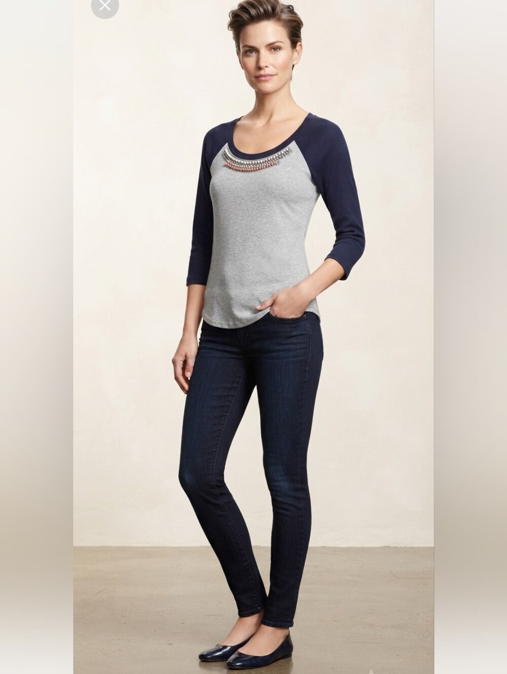 Princess Vera Wang Women's 3/4 Sleeve Embellished Fitted Tee Sz Med